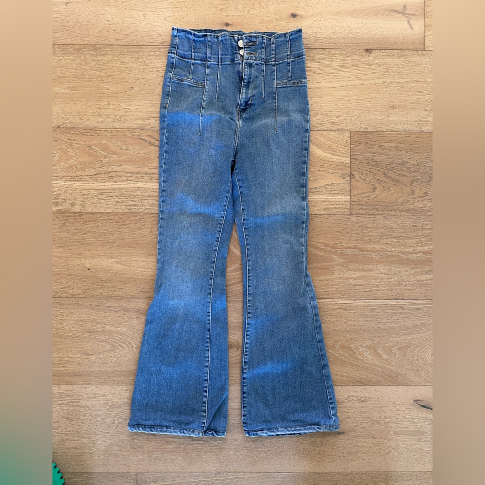 Free People We The Free High Waist Jayde Flare Blue Jeans